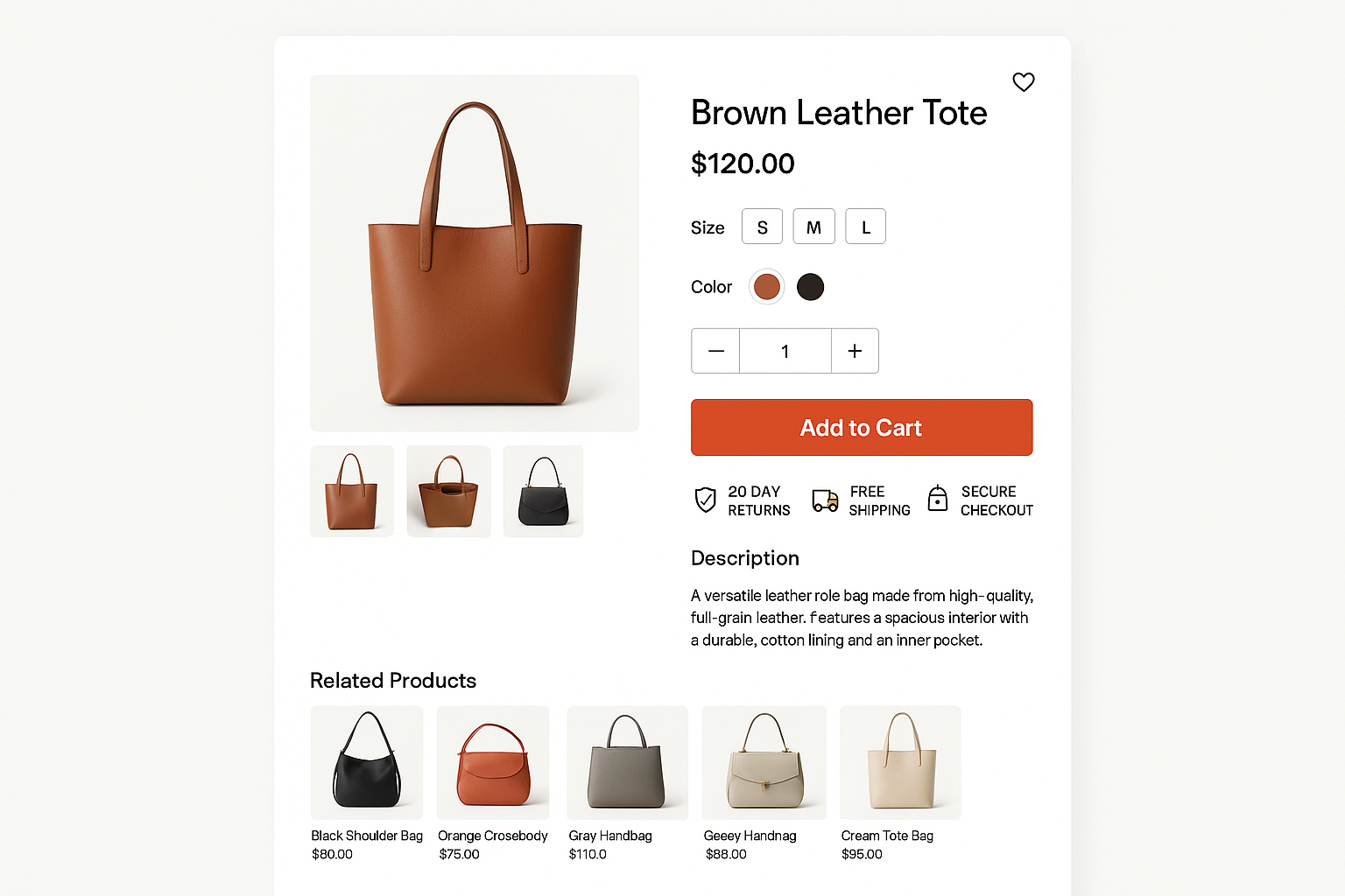 E-commerce product detail page showing optimized layout with product gallery, information, variant selectors, prominent add-to-cart button, reviews and related products on light background