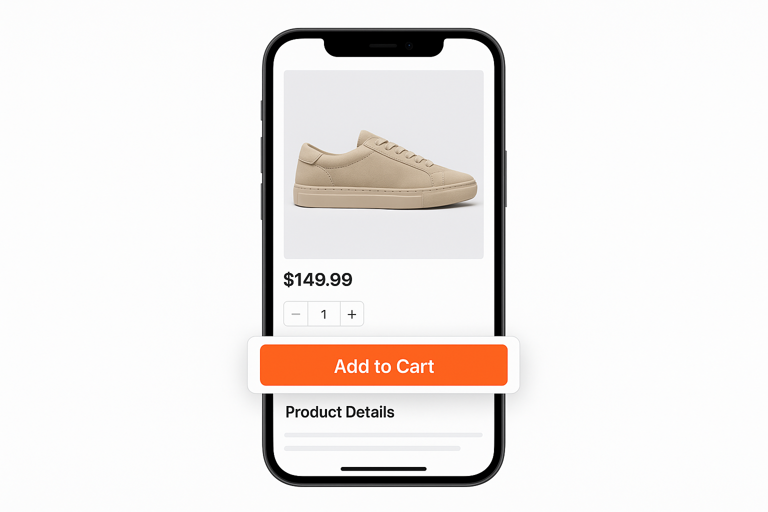 Mobile e-commerce sticky add to cart feature showing a smartphone with product page and persistent add to cart button at bottom