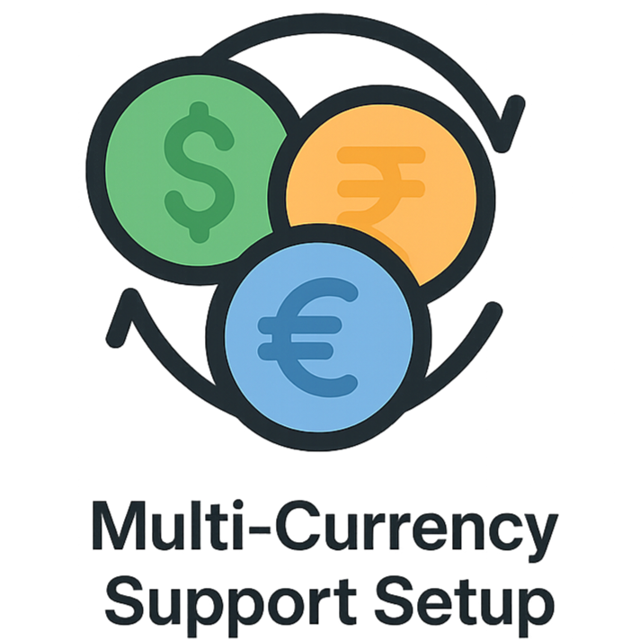 Multi-Currency Support Setup Icon with USD, INR, and EURO